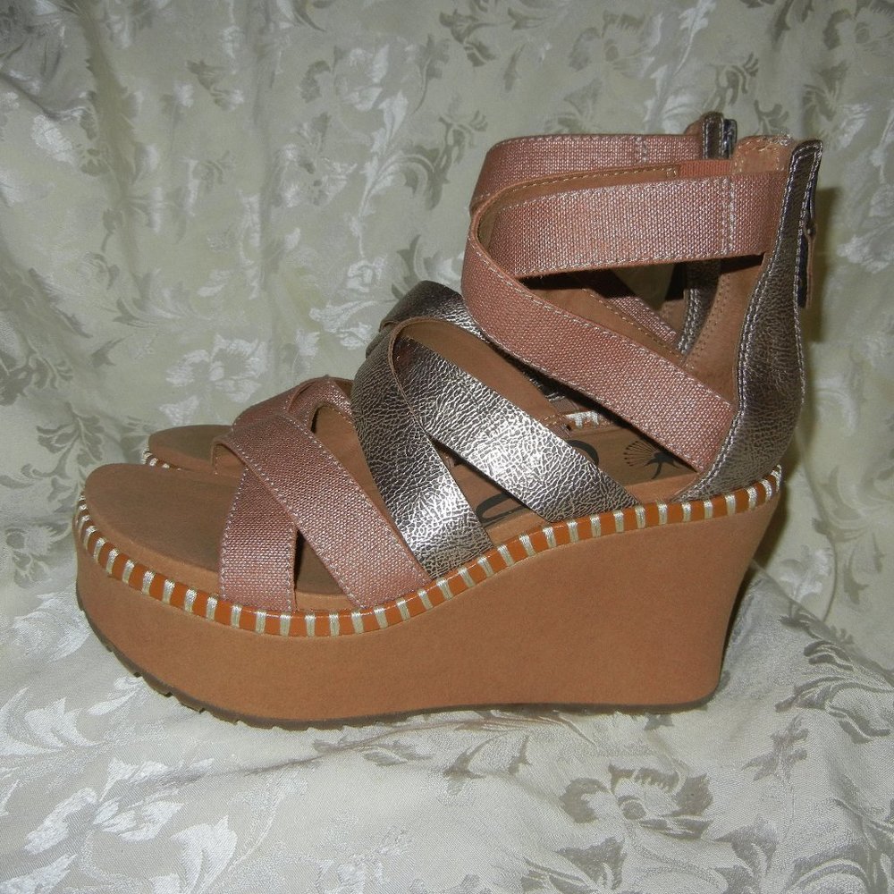 Stylish Women's Wedge Sandals - Brown and Silver